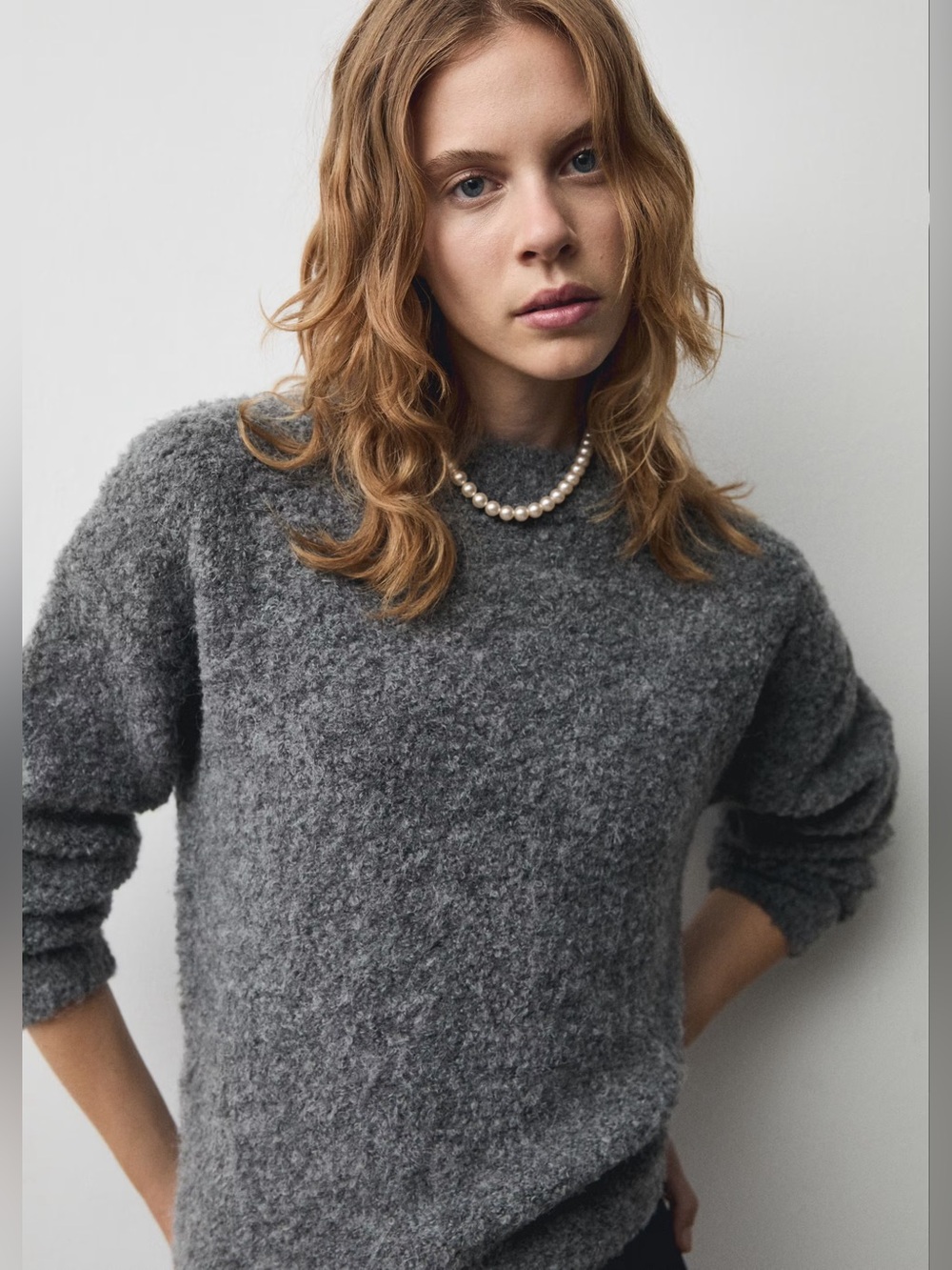 Mango Grey round-neck knitted sweater NWT